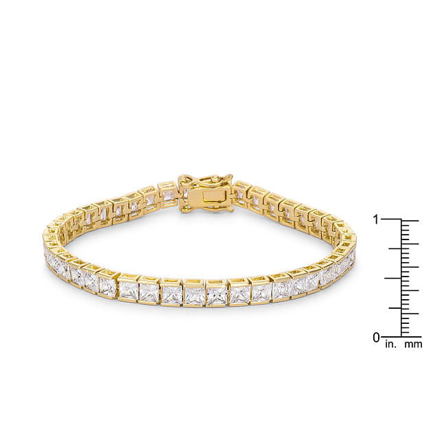Princess Cut CZ Gold Tone Tennis Bracelet-0