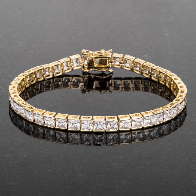 Princess Cut CZ Gold Tone Tennis Bracelet-1