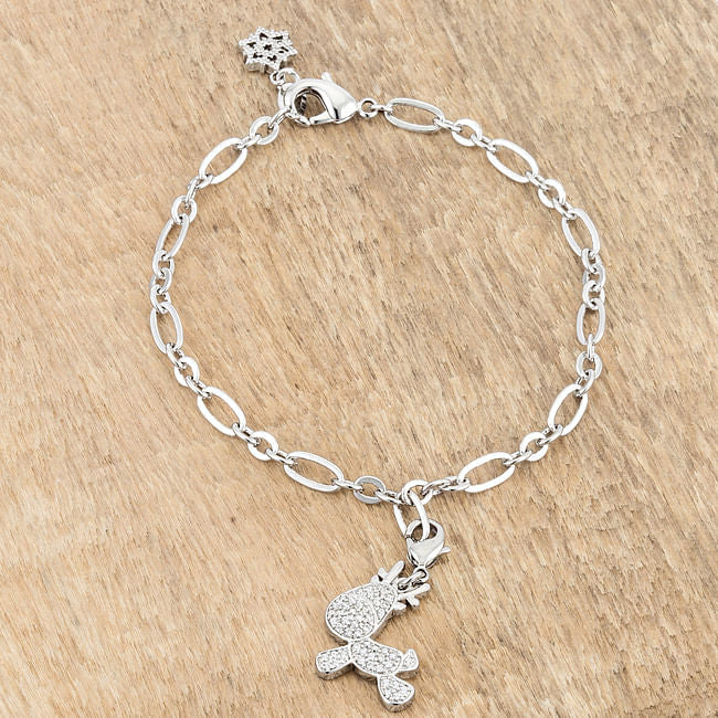 Rudy 0.25ct CZ Rhodium Reindeer Charm Bracelet-1