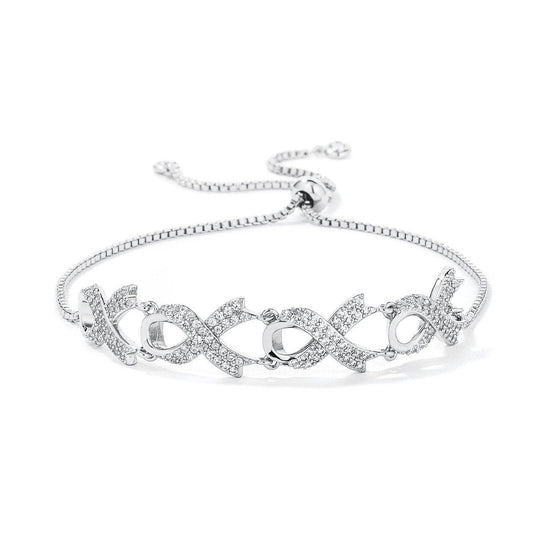 Rhodium Plated Pave CZ Ribbon Bracelet-0