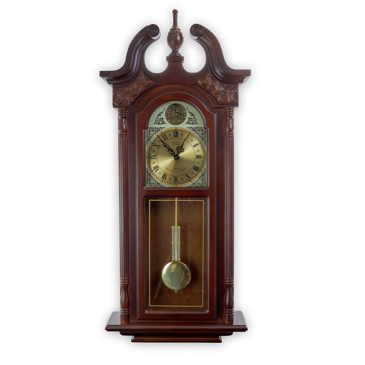 Bedford Clock Collection 38 Inch Chiming Pendulum Wall Clock in Cherry Oak Finish-0