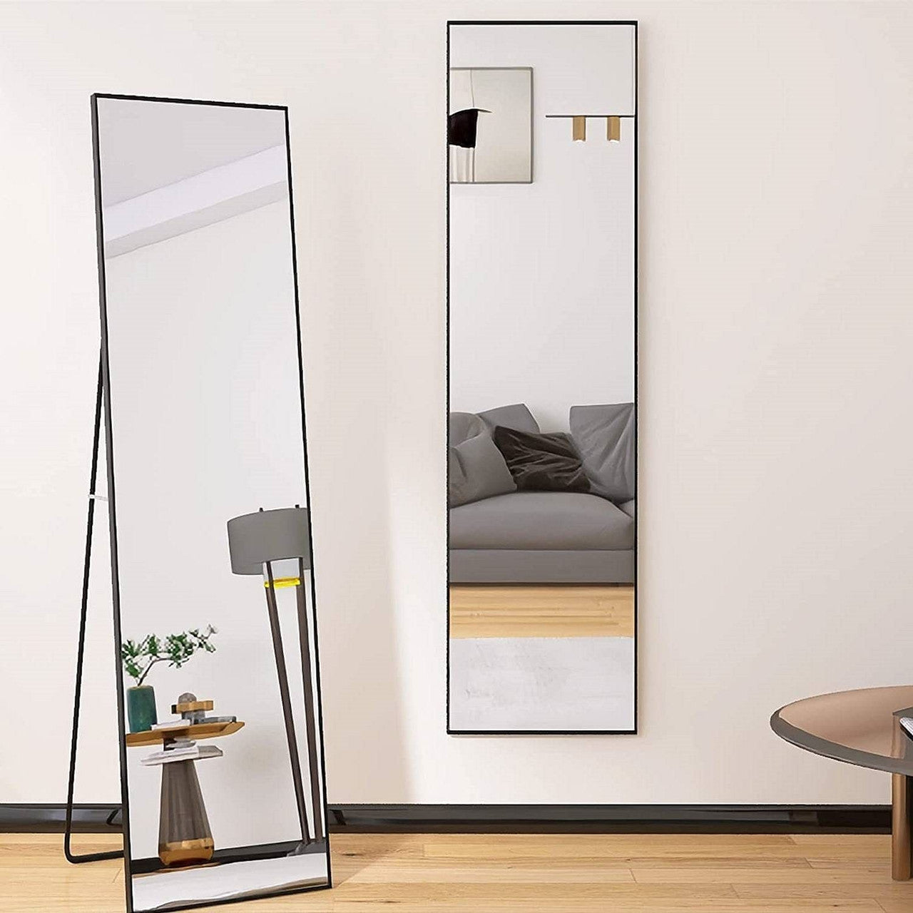 Modern Full Length Floor Mirror with Stand or Wall Mount with Black Frame-1
