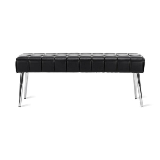 Mid-Century Modern End of Bed Bench with Black PU Leather Seat and Tapered Legs-0