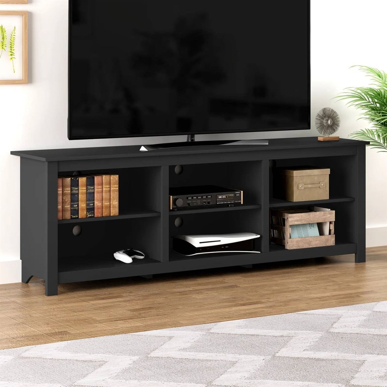 Farmhouse TV Stand in Black Wood Finish - for TVs up to 70-inch-2
