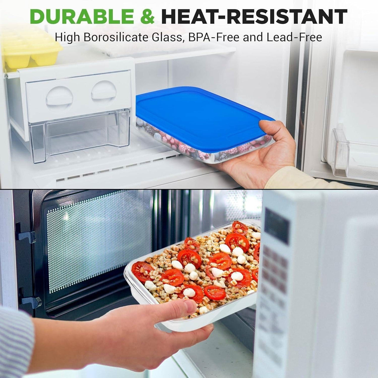 Set of 4 - Rectangular Oven Safe Glass Bakeware Set with Blue Plastic Lids-1