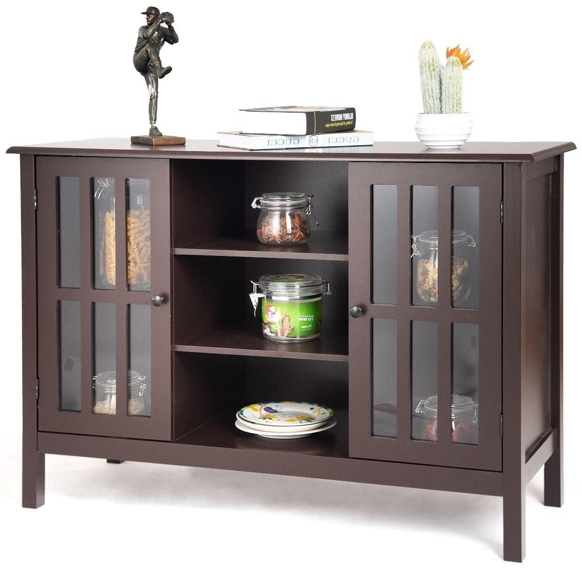 Brown Wood 43-inch TV Stand Storage Cabinet Console Table-0