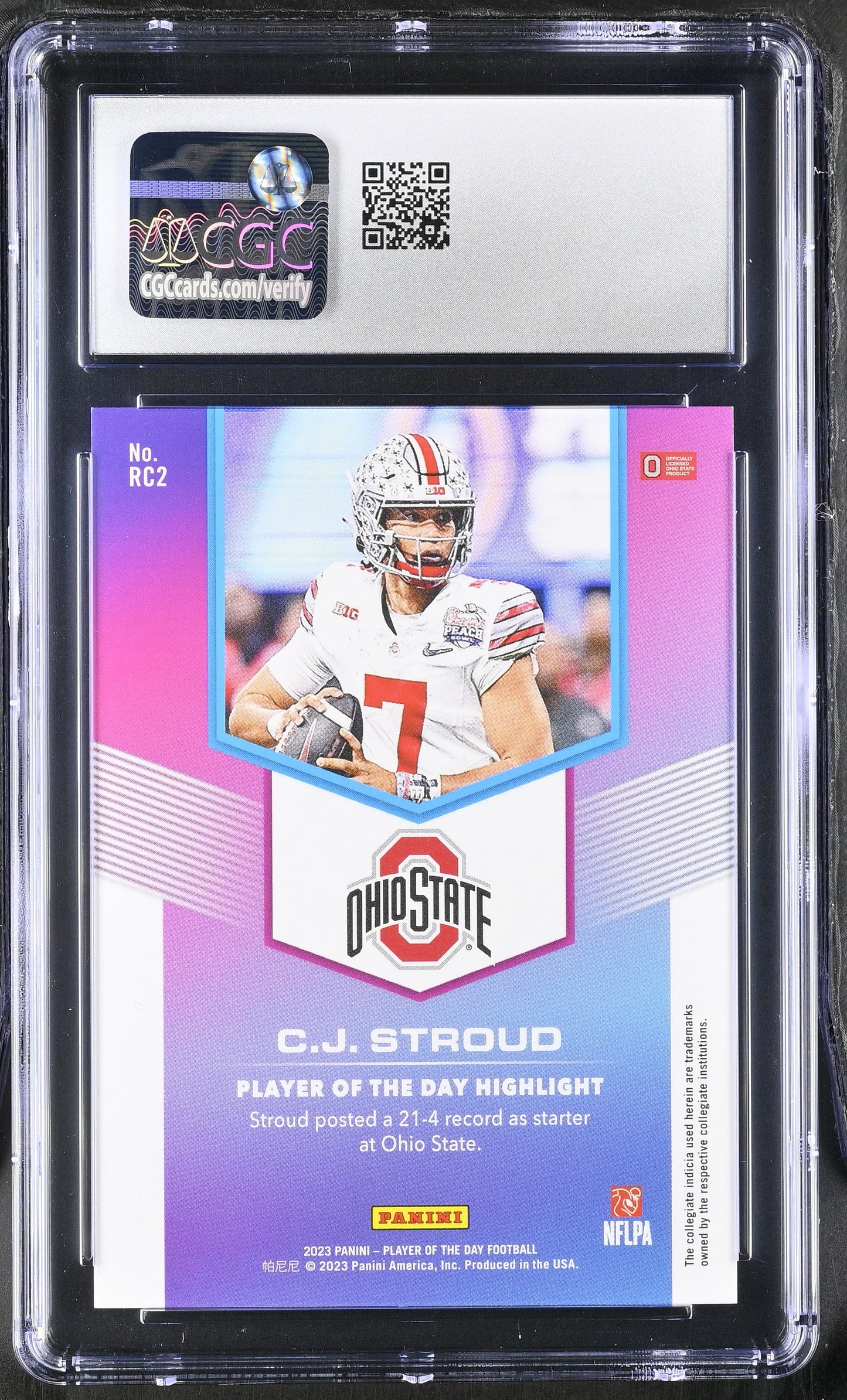 2023 Panini POTD Football RC2 C. J. Stroud Purple 11/25 CGC 9 Mint