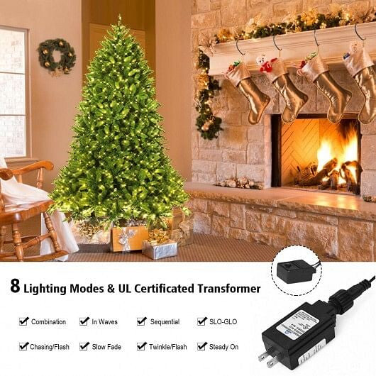 7.5 Feet Artificial Fir Christmas Tree with LED Lights and 1968 Branch Tips-3
