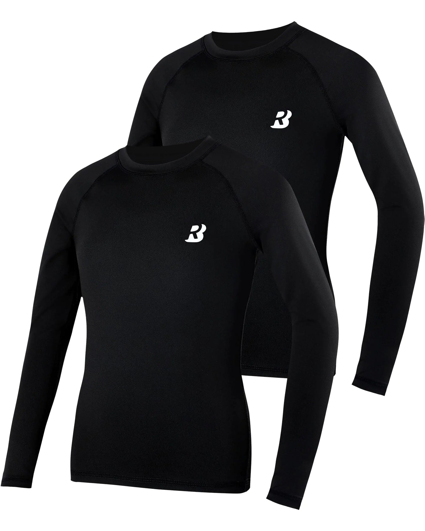 Roadbox Boys Youth Compression Shirts - 2 Pack Long Sleeve Athletic Undershirt Kids Quick Dry Base Layers for Baseball Soccer Football