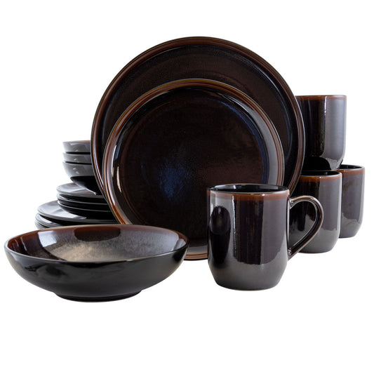 Elama Midnight Beach 16 Piece Dinnerware Set in Metallic Black-0