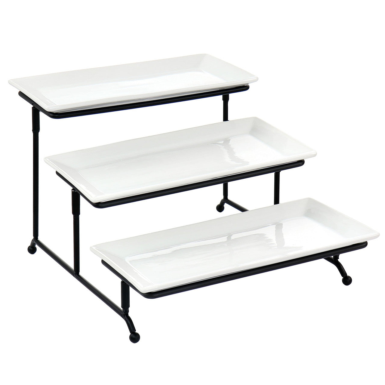 Elama 3 Tier Rectangular Plate Porcelain Serveware Set-0