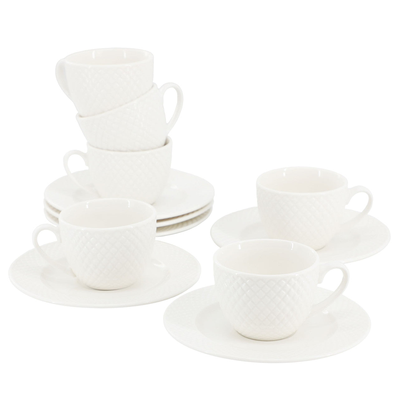 Elama Sol 12 Piece 3 Ounce Porcelain Espresso Cup with Saucer Set in White-0