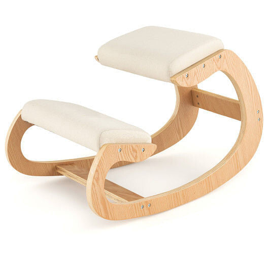Wooden Rocking Chair with Comfortable Padded Seat Cushion and Knee Support-Black-1