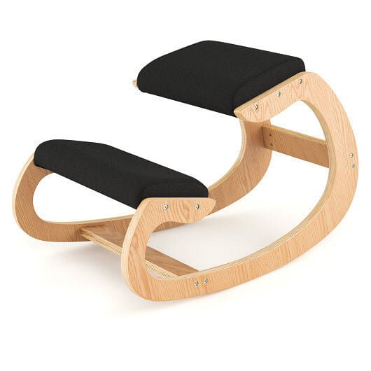Wooden Rocking Chair with Comfortable Padded Seat Cushion and Knee Support-Black-0