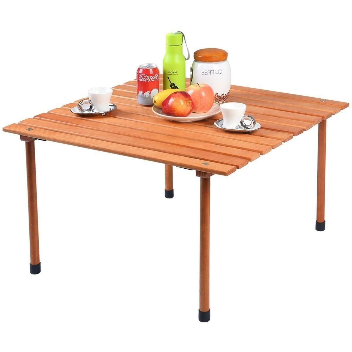 Outdoor Portable Roll-Up Folding Wood Patio Table with Carry Bag-1