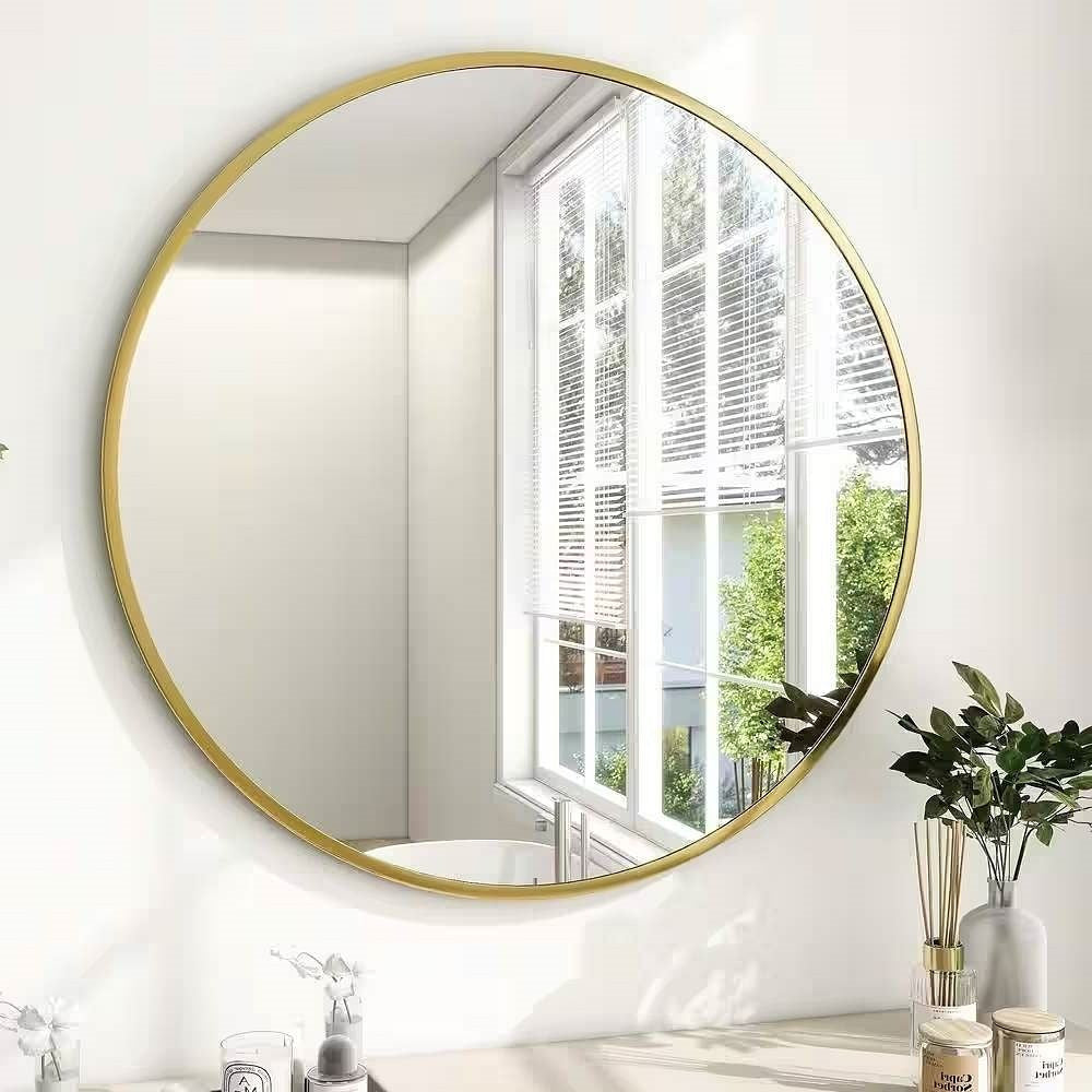 Round 30-inch Circular Bathroom Wall Mirror with Gold Frame-2