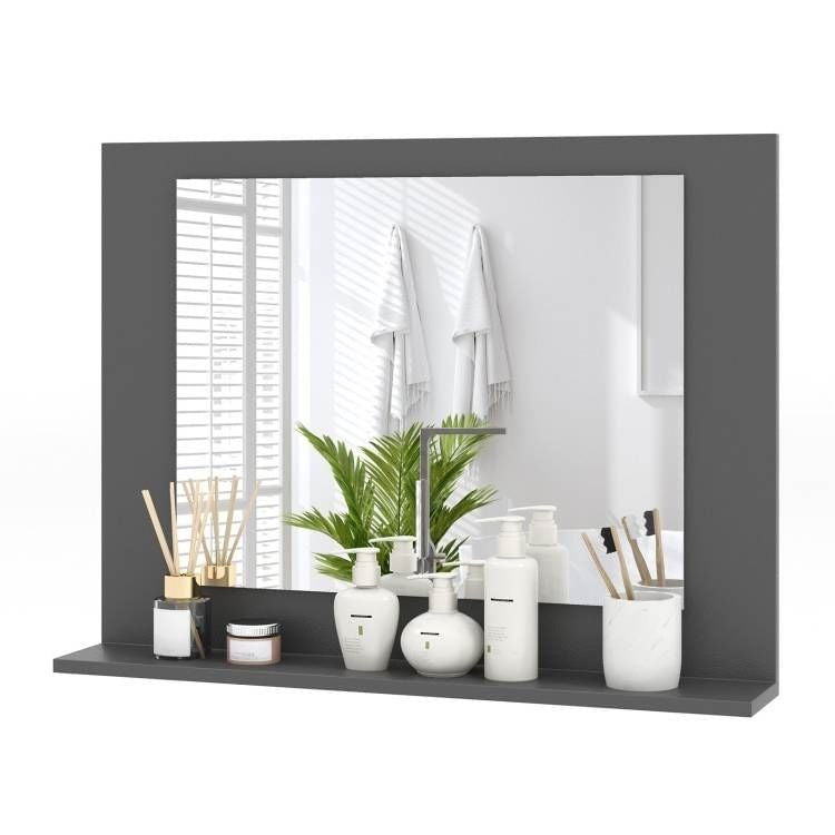 Rectangular 23 x 17 inch Bathroom Mirror with Storage Shelf in Grey Wood Finish-2