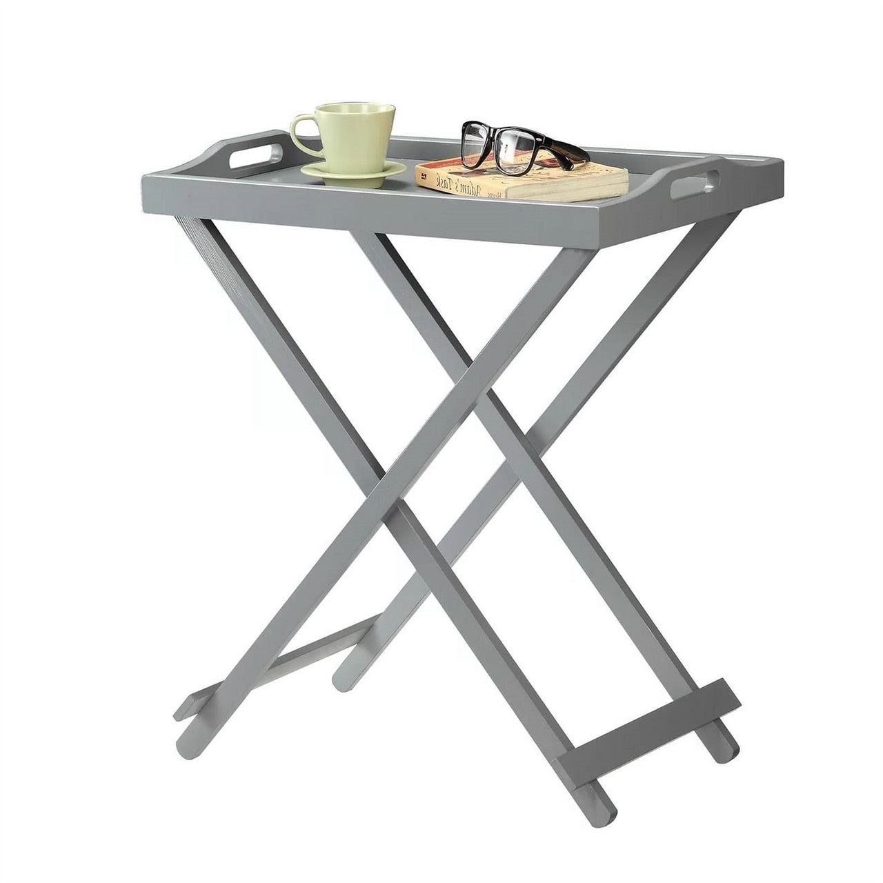 Folding TV Tray Bedside Table in Grey Wood Finish-0