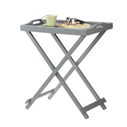Folding TV Tray Bedside Table in Grey Wood Finish-0
