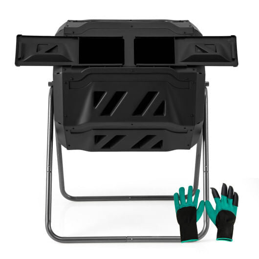 360?° Rotatable Tumbling Composter with 2 Sliding Doors-Green-2