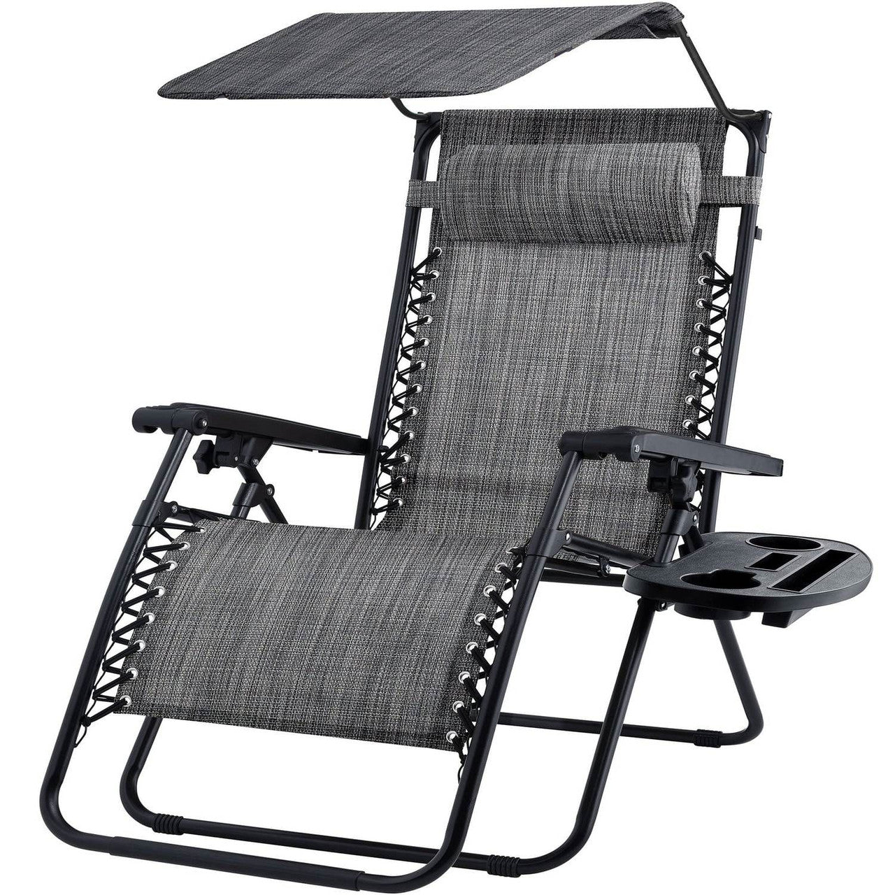Grey Zero Gravity Folding Reclining Patio Lounge Chair with Canopy Sun Shade-2