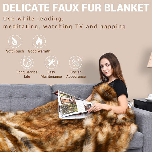 Soft Warm Fluffy for Bed Luxury Plush Faux Fur Blanket -L-1