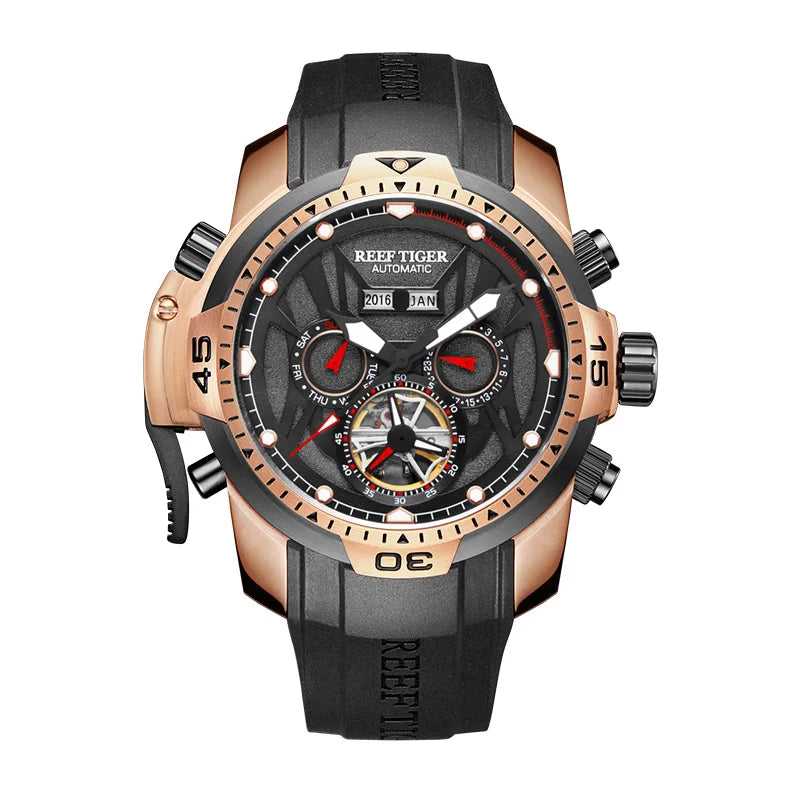 Reef Tiger/RT Orange Sport Watch Men Waterproof Luminous Perpetual Calendar Automatic Mechanical Watches Clock New RGA3532