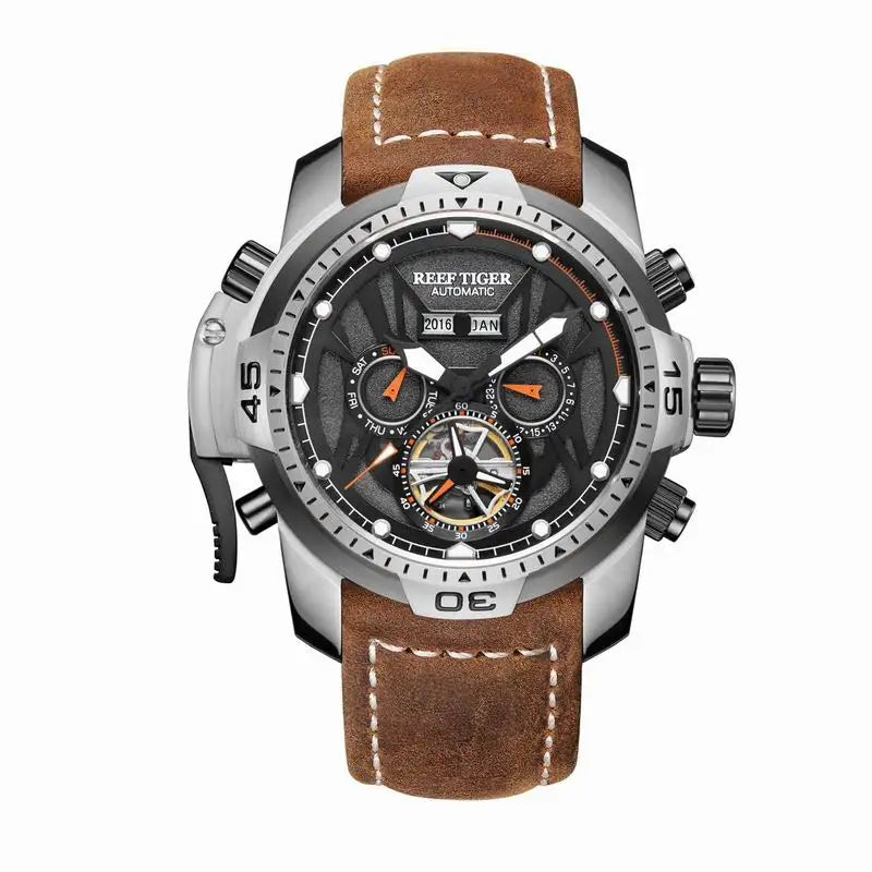 Reef Tiger/RT Orange Sport Watch Men Waterproof Luminous Perpetual Calendar Automatic Mechanical Watches Clock New RGA3532