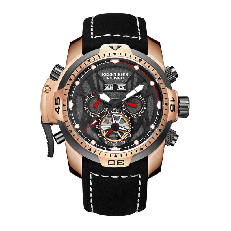 Reef Tiger/RT Orange Sport Watch Men Waterproof Luminous Perpetual Calendar Automatic Mechanical Watches Clock New RGA3532