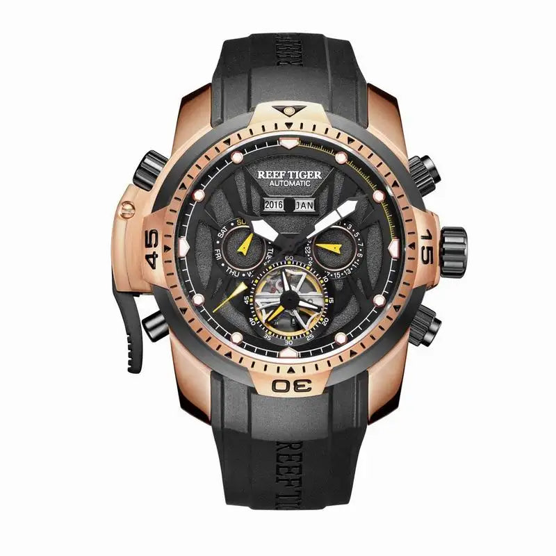 Reef Tiger/RT Orange Sport Watch Men Waterproof Luminous Perpetual Calendar Automatic Mechanical Watches Clock New RGA3532