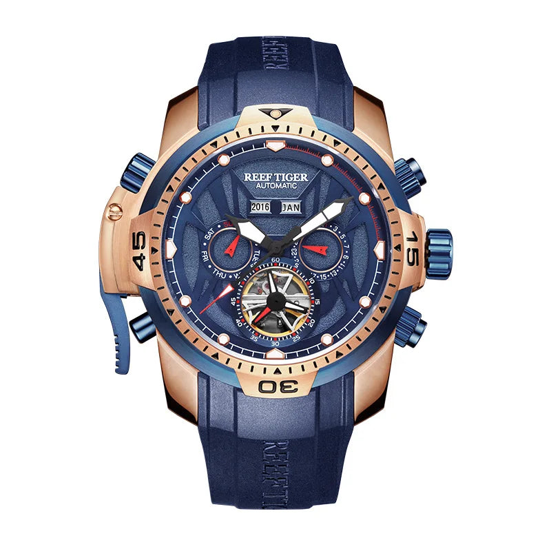 Reef Tiger/RT Orange Sport Watch Men Waterproof Luminous Perpetual Calendar Automatic Mechanical Watches Clock New RGA3532