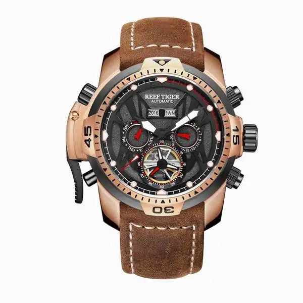 Reef Tiger/RT Orange Sport Watch Men Waterproof Luminous Perpetual Calendar Automatic Mechanical Watches Clock New RGA3532