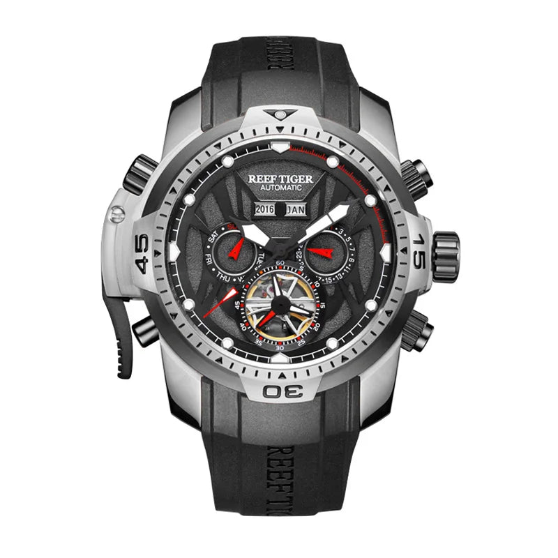 Reef Tiger/RT Orange Sport Watch Men Waterproof Luminous Perpetual Calendar Automatic Mechanical Watches Clock New RGA3532