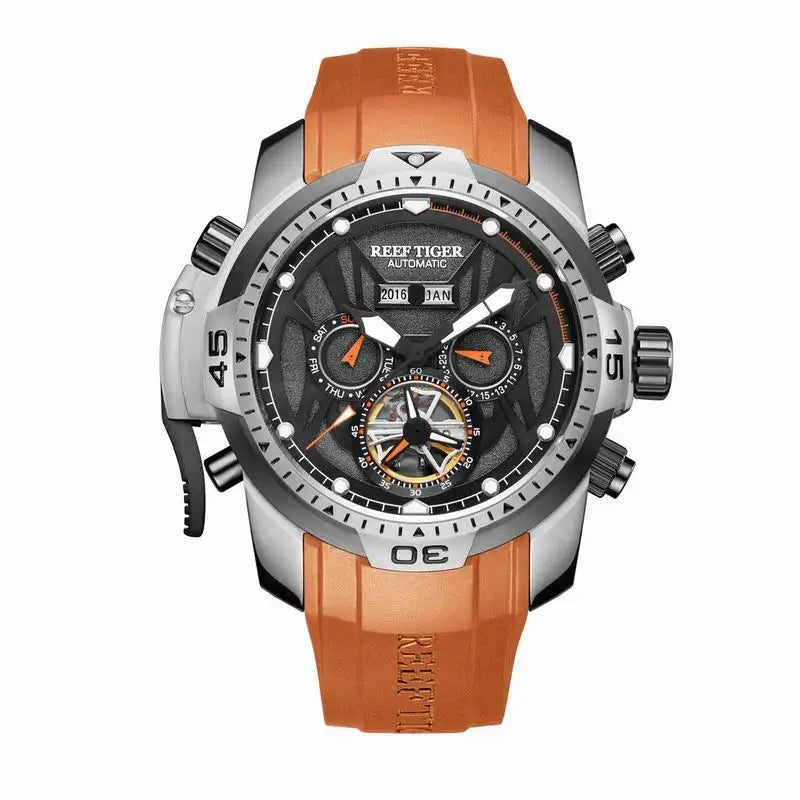 Reef Tiger/RT Orange Sport Watch Men Waterproof Luminous Perpetual Calendar Automatic Mechanical Watches Clock New RGA3532