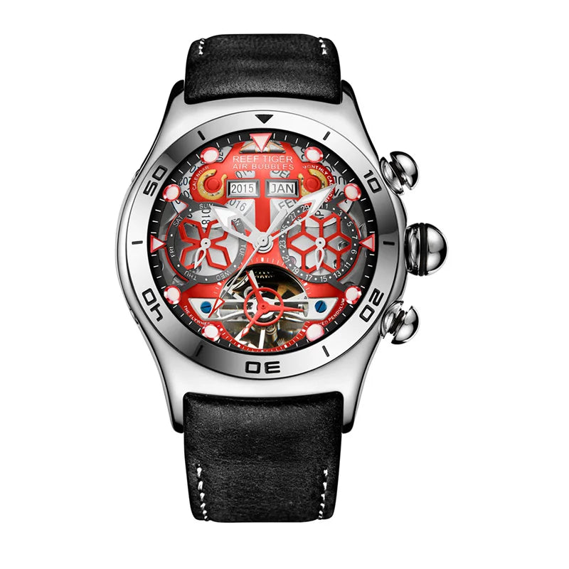 Reef Tiger/RT Sport Watch For Men Skeleton Luminous Watch Year Month Date Day Rose Gold Automatic Watches RGA703