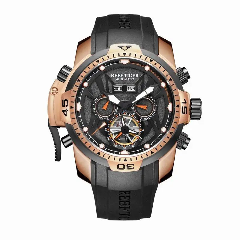 Reef Tiger/RT Orange Sport Watch Men Waterproof Luminous Perpetual Calendar Automatic Mechanical Watches Clock New RGA3532