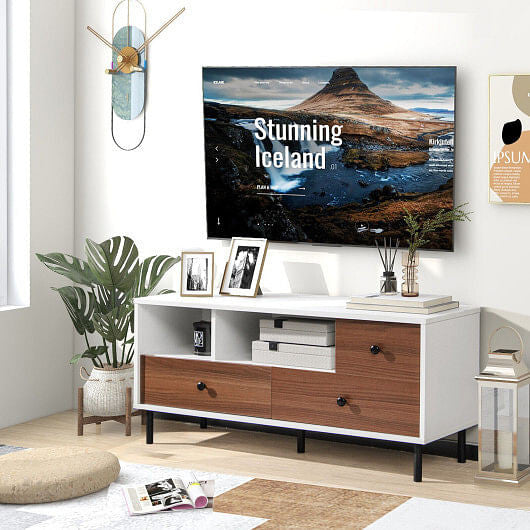 Mid-Century TV Stand for 50-inch TVs with 2 Cubbies and 3 Drawers-1