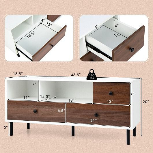 Mid-Century TV Stand for 50-inch TVs with 2 Cubbies and 3 Drawers-4