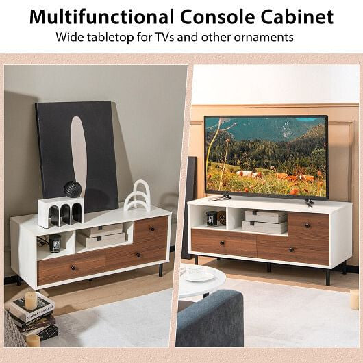 Mid-Century TV Stand for 50-inch TVs with 2 Cubbies and 3 Drawers-2