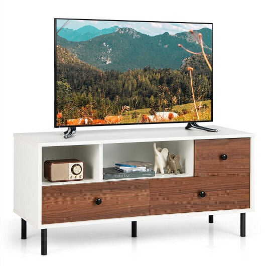 Mid-Century TV Stand for 50-inch TVs with 2 Cubbies and 3 Drawers-0