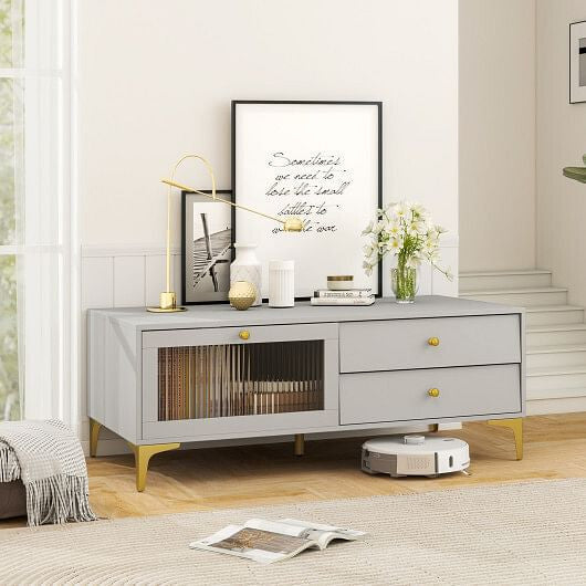 TV Stand with Compartment and Drawers for 55 Inch TV-Gray-0