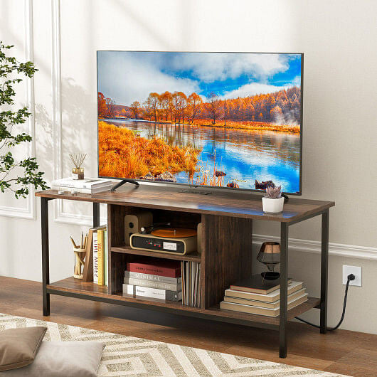 TV Stand Entertainment Center with Open Storage Shelves and Power Outlets to 50 Inches-Rustic Brown-0