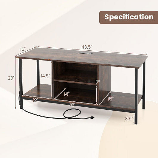 TV Stand Entertainment Center with Open Storage Shelves and Power Outlets to 50 Inches-Rustic Brown-1