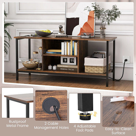 TV Stand Entertainment Center with Open Storage Shelves and Power Outlets to 50 Inches-Rustic Brown-3