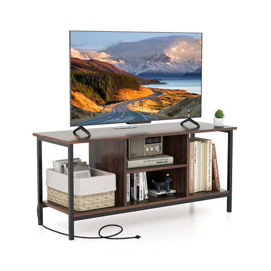 TV Stand Entertainment Center with Open Storage Shelves and Power Outlets to 50 Inches-Rustic Brown-4