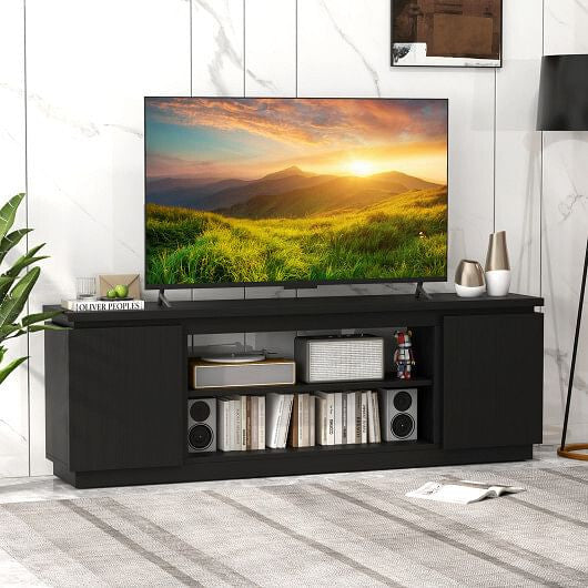 TV Cabinet with 3 Adjustable Shelves and Anti-Tipping Kits for TVs up to 80 Inch-Black-0