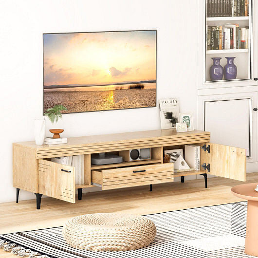 TV Stand with 2 Cabinets and Storage Drawer for 65 Inches TVs-Oak-1