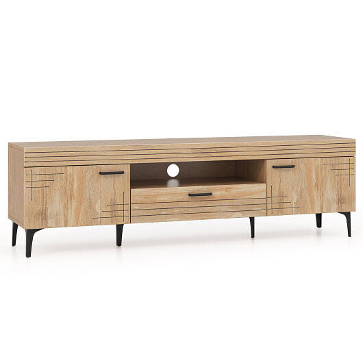TV Stand with 2 Cabinets and Storage Drawer for 65 Inches TVs-Oak-0