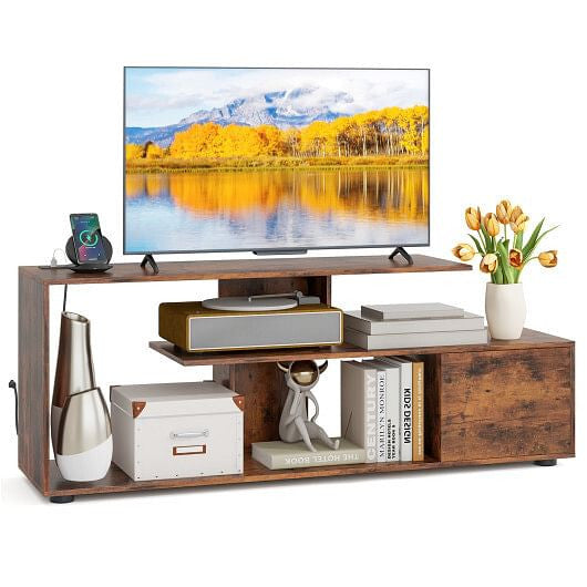 60 Inch Entertainment Center TV Stand with Power Outlet-Rustic Brown-0