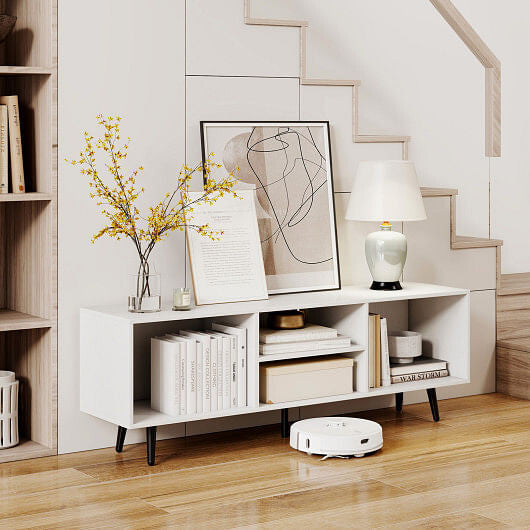 47.5 Inches TV Stand for 55-Inch TV with Compartments and Metal Legs-White-1